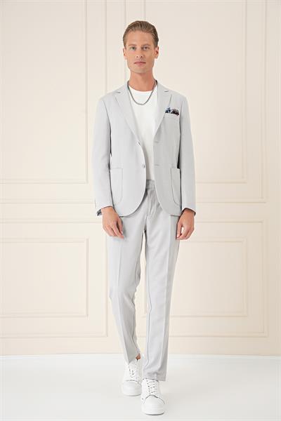 Comfort Fit Torba Cep Dokulu Esnek Pamuk Casual Gri Mavi Ceket C 676