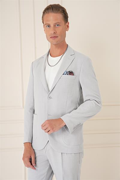 Comfort Fit Torba Cep Dokulu Esnek Pamuk Casual Gri Mavi Ceket C 676