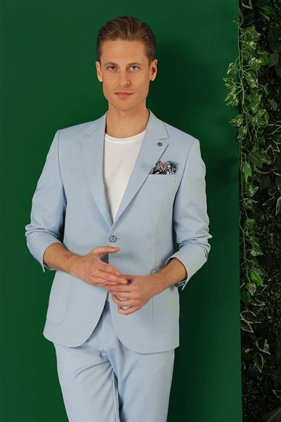 Comfort Fit Torba Cep Esnek Pamuk Casual Mavi Ceket C 664