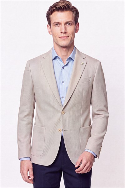 Comfort Fit Torba Cep Esnek Pamuklu Bej Blazer Ceket C 740