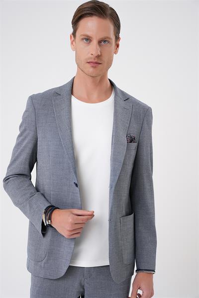 Comfort Fit Torba Cep Gofre Kumaş Koyu Gri Blazer Ceket C 679