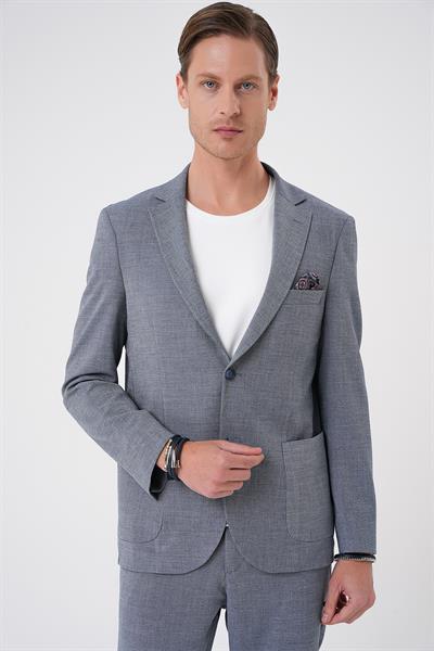 Comfort Fit Torba Cep Gofre Kumaş Koyu Gri Blazer Ceket C 679
