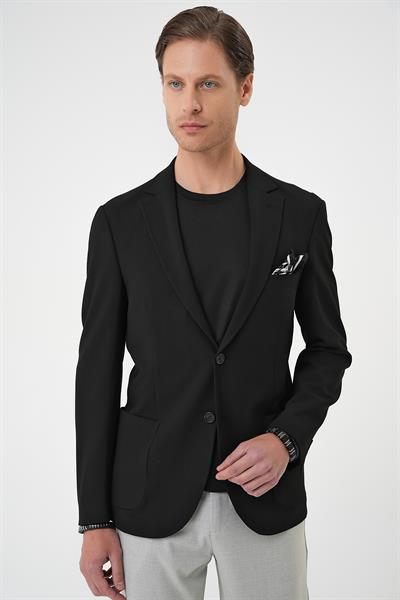 Comfort Fit Torba Cep Gofre Kumaş Casual Siyah Ceket C 679