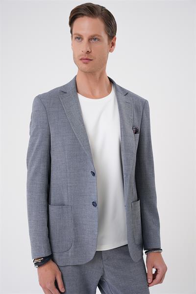 Comfort Fit Torba Cep Gofre Kumaş Koyu Gri Blazer Ceket C 679