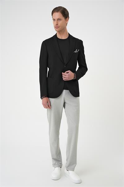 Comfort Fit Torba Cep Gofre Kumaş Casual Siyah Ceket C 679