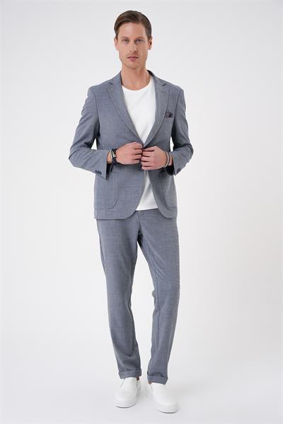 Comfort Fit Torba Cep Gofre Kumaş Koyu Gri Blazer Ceket C 679