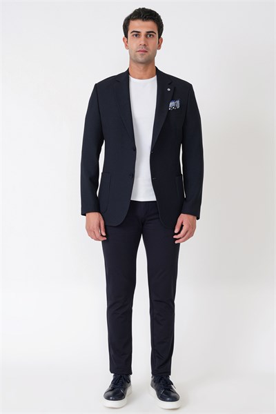 Comfort Fit Torba Cep Gofre Kumaş Esnek Pamuklu Lacivert Blazer Ceket C 739