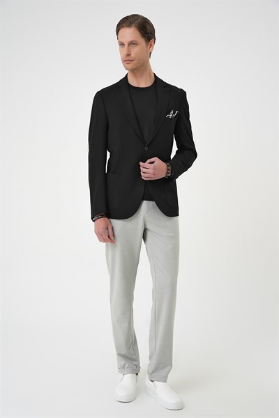 Comfort Fit Torba Cep Gofre Kumaş Koyu Siyah Blazer Ceket C 679