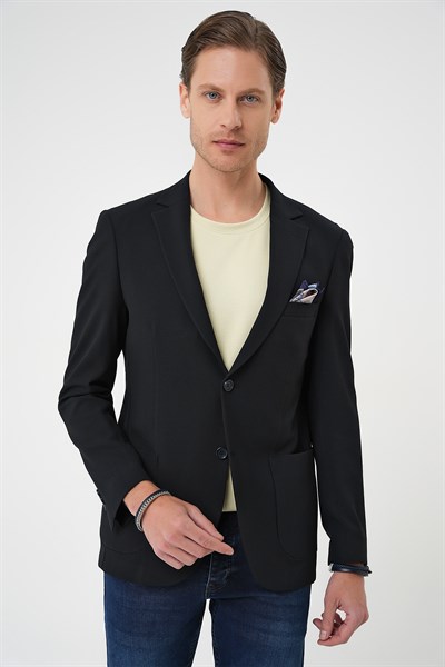 Comfort Fit Torba Cep Gofre Kumaş Koyu Lacivert Blazer Ceket C 679