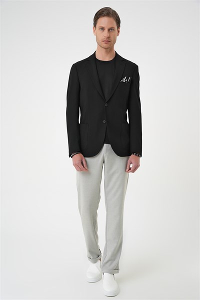 Comfort Fit Torba Cep Gofre Kumaş Koyu Siyah Blazer Ceket C 679