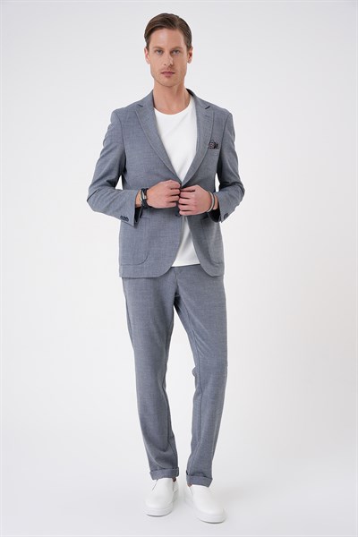 Comfort Fit Torba Cep Gofre Kumaş Koyu Gri Blazer Ceket C 679