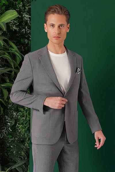 Comfort Fit Torba Cep Pötikare Gofre Kumaş Esnek Casual Füme Ceket C 669