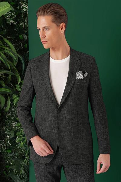 Comfort Fit Torba Cep Pötikare Gofre Kumaş Esnek Casual Siyah Ceket C 669