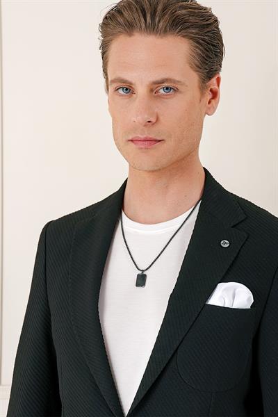 Comfort Fit Torba Cep Şeritli Dokuma Pamuk Casual Siyah Ceket C 670