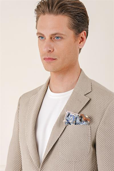 Comfort Fit Torba Cep Şeritli Dokuma Pamuklu Blazer Taş Ceket C 670