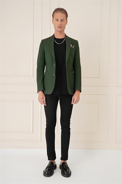 Comfort Fit Torba Cep Şeritli Dokuma Pamuk Casual Haki Ceket C 670