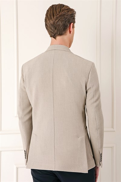 Comfort Fit Torba Cep Şeritli Dokuma Pamuklu Blazer Taş Ceket C 670