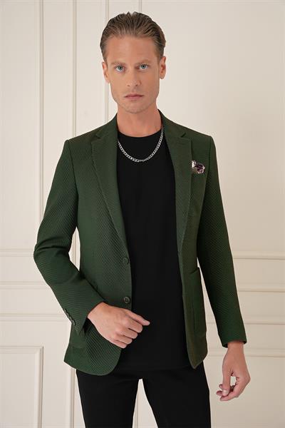 Comfort Fit Torba Cep Şeritli Dokuma Pamuk Casual Haki Ceket C 670