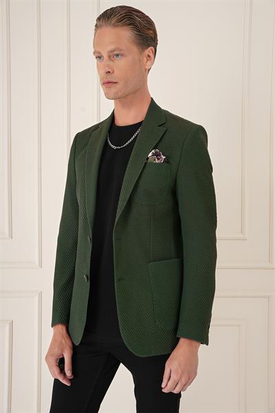 Comfort Fit Torba Cep Şeritli Dokuma Pamuk Casual Haki Ceket C 670