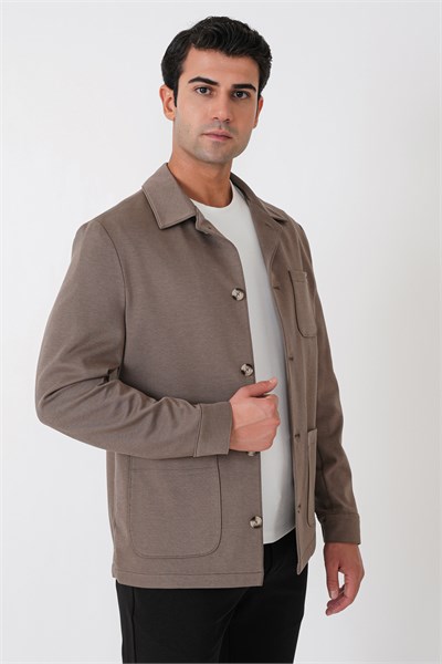 Comfort Fit Torba Cepli Esnek Pamuk Vizon Gömlek Ceket C 755