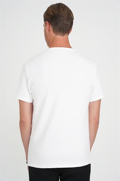 Comfort Fit V Yaka Esnek Pamuk Düz Kısa Kol Beyaz Tişört Ts 907