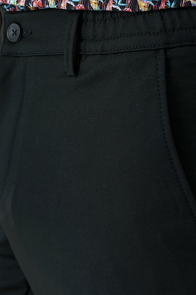 Comfort Fit Yan Cep Beli Lastikli Esnek Pamuk Siyah Jogger Pantolon P 1143