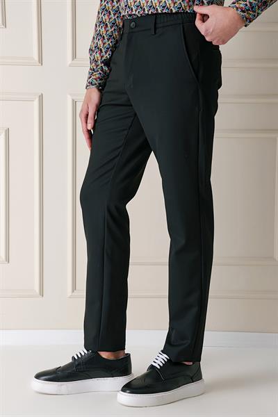 Comfort Fit Yan Cep Beli Lastikli Esnek Pamuk Siyah Jogger Pantolon P 1143