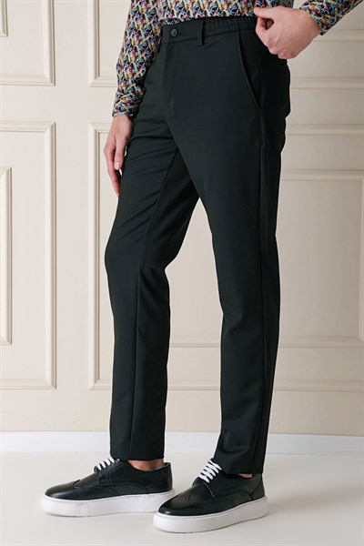 Comfort Fit Yan Cep Beli Lastikli Esnek Pamuk Siyah Jogger Pantolon P 1143