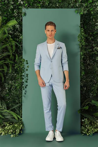 Comfort Fit Yan Cep Beli Lastikli Esnek Pamuk Mavi Jogger Pantolon P 1143