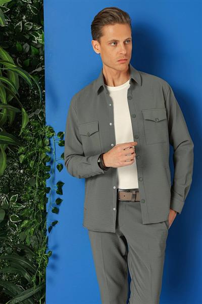 Comfort Fit Yan Cep Çıtçıtlı Esnek Pamuk Nefti Gömlek Ceket G 1565