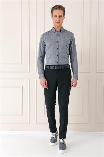Comfort Fit Yan Cep Pamuk Gabardin Casual Siyah Pantolon P 1146