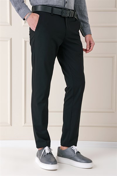 Comfort Fit Yan Cep Pamuk Gabardin Casual Siyah Pantolon P 1146