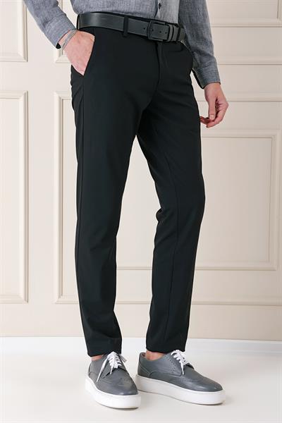 Comfort Fit Yan Cep Pamuk Gabardin Casual Siyah Pantolon P 1146
