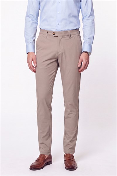 Comfort Fit Yan Cepli Beli Lastikli Esnek Pamuk Koyu Bej Jogger Pantolon P 1223