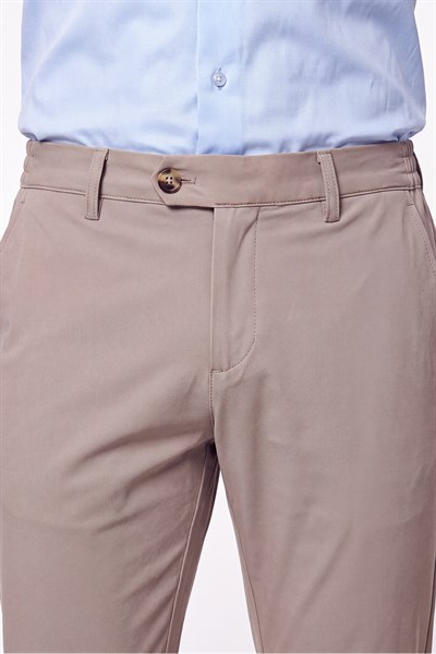 Comfort Fit Yan Cepli Beli Lastikli Esnek Pamuk Koyu Bej Jogger Pantolon P 1223