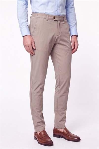 Comfort Fit Yan Cepli Beli Lastikli Esnek Pamuk Koyu Bej Jogger Pantolon P 1223