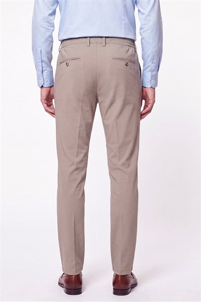 Comfort Fit Yan Cepli Beli Lastikli Esnek Pamuk Koyu Bej Jogger Pantolon P 1223