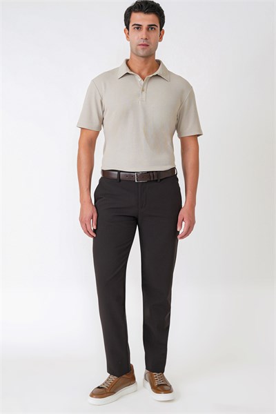 Comfort Fit Yan Cepli Esnek Pamuklu Kahverengi Pantolon P 1234