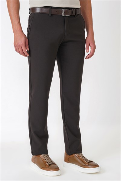 Comfort Fit Yan Cepli Esnek Pamuklu Kahverengi Pantolon P 1234