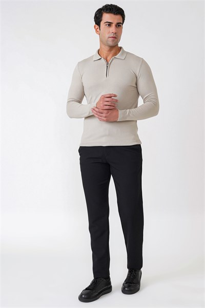 Comfort Fit Yan Cepli Esnek Pamuklu Siyah Pantolon P 1234