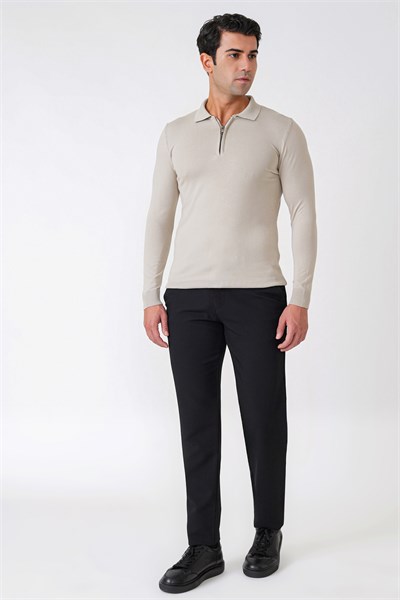 Comfort Fit Yan Cepli Esnek Pamuklu Siyah Pantolon P 1234