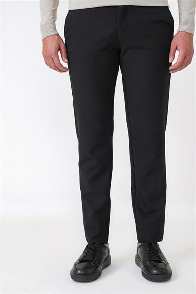 Comfort Fit Yan Cepli Esnek Pamuklu Siyah Pantolon P 1234