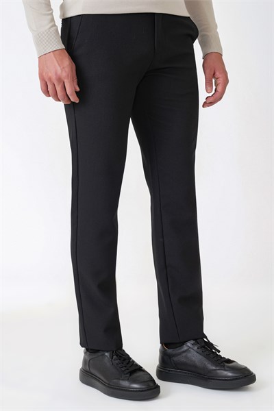 Comfort Fit Yan Cepli Esnek Pamuklu Siyah Pantolon P 1234