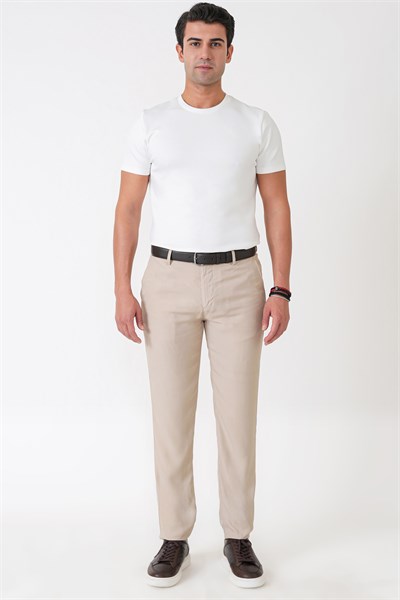Comfort Fit Yan Cepli Pamuklu Bej Pantolon P 1225