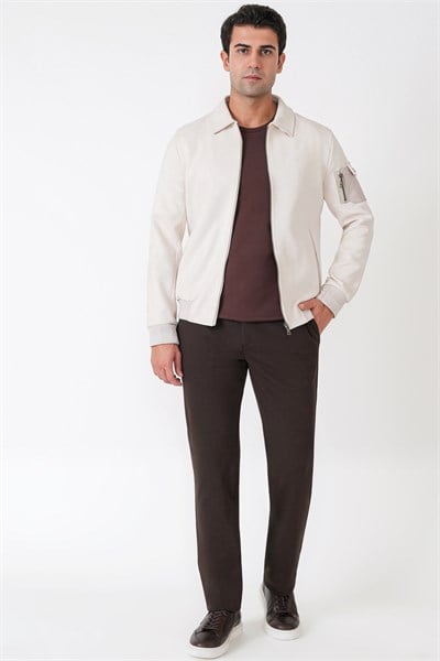 Comfort Fit Yandan Cepli Kol Etek Ribanalı Açık Bej Süet Mont MT 182