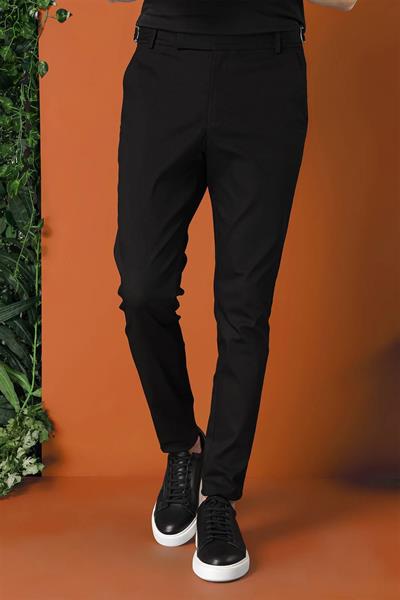 Comfort Fit Yandan Tokalı Düz Esnek Pamuk Casual Siyah Pantolon P 1152