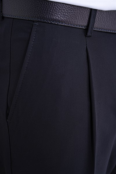 Comfort Fit Yan Cep Esnek Pamuklu Gabardin Tek Pileli Lacivert Pantolon P 1211