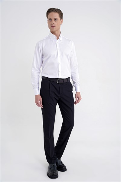 Comfort Fit Yan Cep Esnek Pamuklu Gabardin Tek Pileli Lacivert Pantolon P 1211