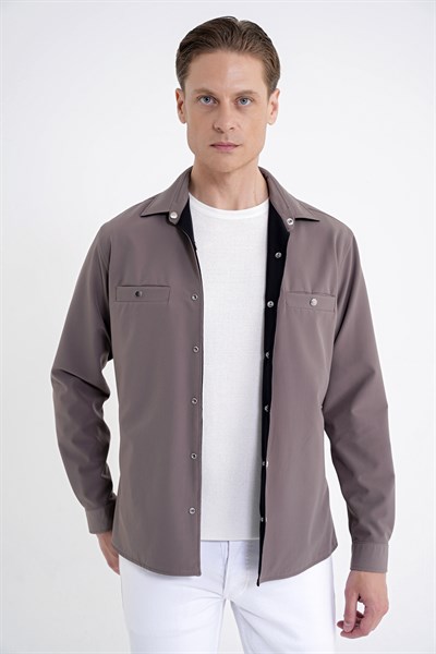 Comfort Fit Esnek Pamuklu Önü Çıtçıtlı Çift Taraflı Siyah Gömlek Ceket C 730