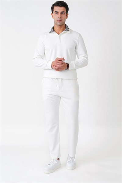 Comfort Kalıp Beli Lastikli %100 Pamuk İpli Ekru Beyaz Pantolon P 1237